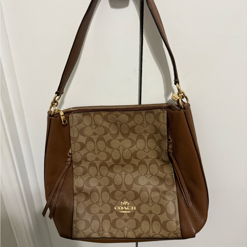 Coach Tan and Brown Signature Shoulder Bag